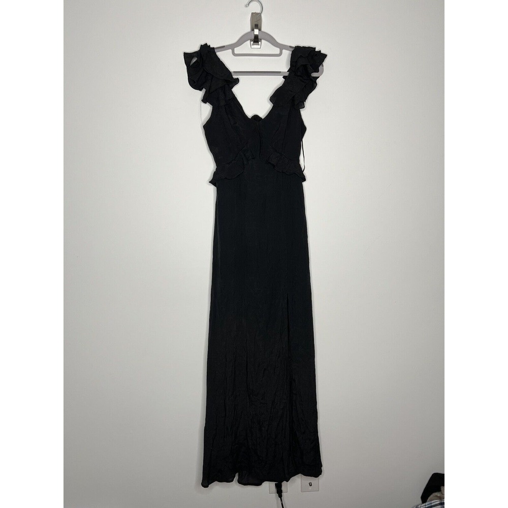 Francescas Blue Rain Maxi Dress Womens Small Black Ruffle Flowy Fairy Whimsigoth - Picture 4 of 16
